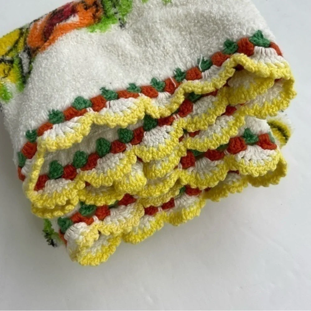 Yellow floral crochet trim‎ hand towel